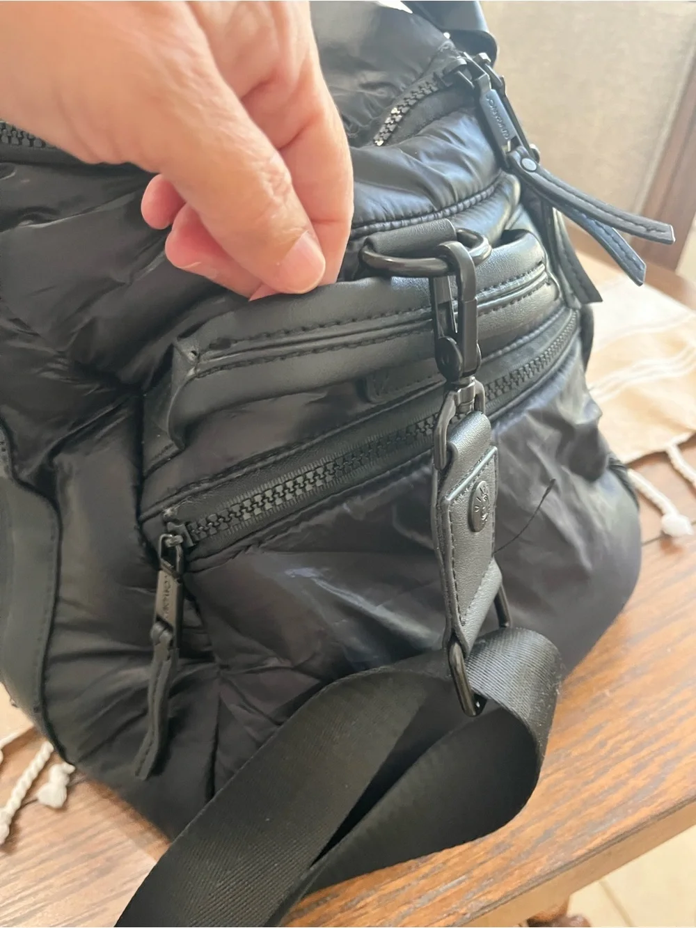 Joan & David Black Quilted Weekender Gym Duffel Bag Pockets Strap